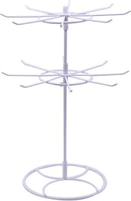 Imagen del producto de Soporte para joyas de 2 niveles, con 16 ganchos, giratorio, desmontable, color blanco, ideal para collares y pulseras