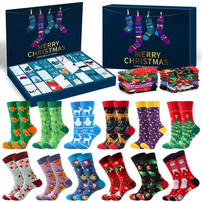 Produktbild von Adventskalender 2026 Frauen Männer 12 24 Weihnachtssocken38-44 12 paar Socken