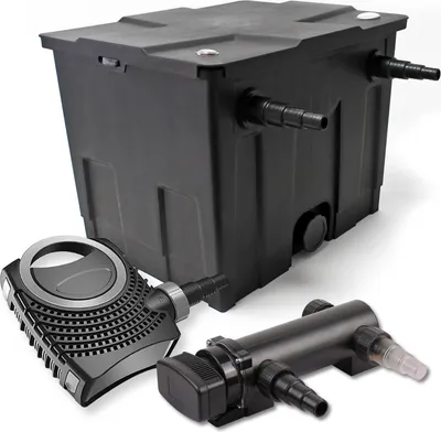 Produktbild von SunSun Komplettset: CBF-350 Teichfilter bis 12000 L Teichfilteranlage als Durchlauffilter, CTF-8000 SuperECO Teichpumpe 8000l/h 70W, CUV-318 Teichklärer UVC Klärer mit 18W