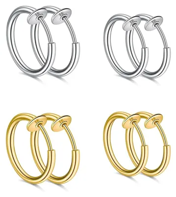 Immagine prodotto di Orecchini a clip in acciaio inossidabile, 4 paia, da 8 mm e 10 mm, unisex, senza foro, finti orecchini