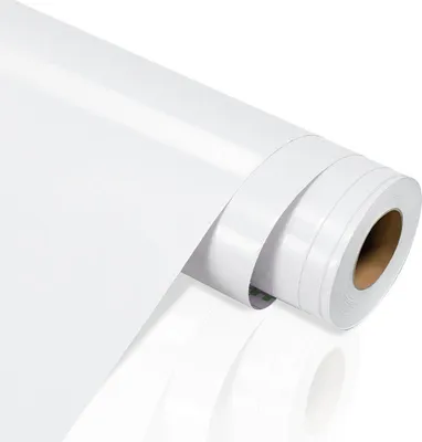 Image de Izrielar Film autocollant en PVC pour papier peint, lot de 2 500×61 cm, film blanc pour meubles, résistant à l'eau, pour la cuisine et les meubles