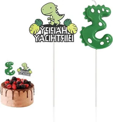 Immagine prodotto di Candeline di compleanno per bambini - candeline a forma di dinosauro verde per decorare la torta