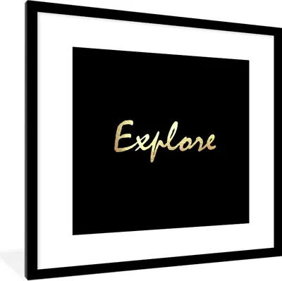 Produktbild von MuchoWow® Gerahmtes Poster Zitat - Reisen - Gold - Schwarz 40x40 cm - Poster mit Schwarzem Bilderrahmen Wandposter Rahmen Foto Bilder - Poster - Plakat im Rahmen
