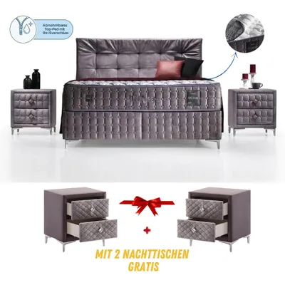 Produktbild von Bambi Boxspringbett 160x200 mit Bettkasten mit Matratzen Sleepure Set mit 2 Nachttischen Abnehmbar und Waschbar Top-Pad