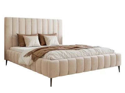 Obrázek produktu pro Besilio Möbel - Dvoulůžko 200x200 Tina II Slim sametová tkanina - Designová postel s lamelovým roštem, čelem a podnožkou - Béžová & Velluto 02