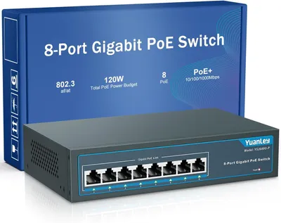 Image de Commutateur Gigabit PoE YuanLey à 8 ports, 8 ports PoE+ 1 000 Mbps, 120 W