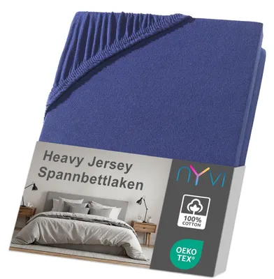 Produktbild von NYVI Spannbettlaken DreamScience Heavy Jersey 180x200 - 200x200 cm navyblau für Matratzen bis 22 cm Höhe - Spannbetttuch, Formstabil, 160g/m², Rundum-Gummizug, Bügelfrei