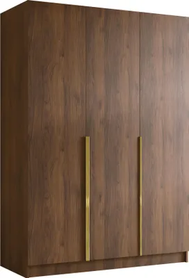 Produktbild von MIRJAN24 Kleiderschrank Calia I, Schlafzimmer, Drehtürenschrank, mit Kleiderstange, Modern, Garderobenschrank, Metallgriffe (Farbe: Nuss Warmia + Gold)