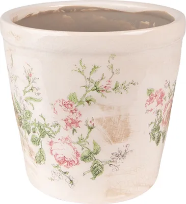 Zdjęcie produktu dla Clayre & Eef Doniczka Ø 17x16 cm Kwiaty ceramiczne różowo-beżowe