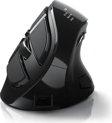 Produktbild von CSL Maus, ergonomisch vertikal, kabellos Bluetooth & 2.4 GHz, optisch, 600-1400 dpi, schwarz, H 7,5cm, B 7,2cm, L 11,2cm, OLED-Display, Kailh-Schalter