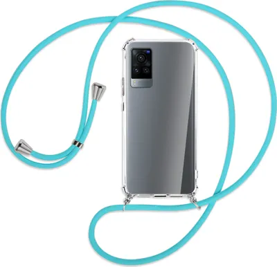 Produktbild von Handykette Backcover-Schutzhülle mit Band (Metall silberfarben) für vivo X60 Pro - türkis