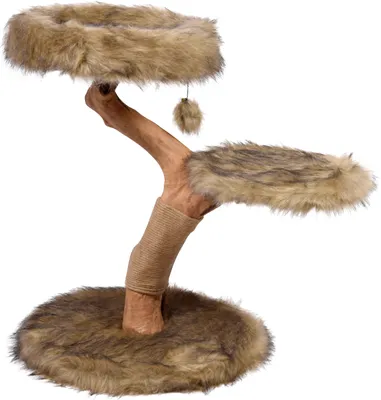 Produktbild von dobar Design-Kratzbaum "Jimmy" mit Naturstämmen und Spielball, Katzenmöbel mit zwei Liegeflächen, Ø 50 x 72-82 cm, Braun