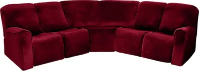 Produktbild von (Rot) 5-Sitzer-Liegebezug Samt L-Form Stretch Liegesofa Anti-Rutsch-Kissen Sofabezüge