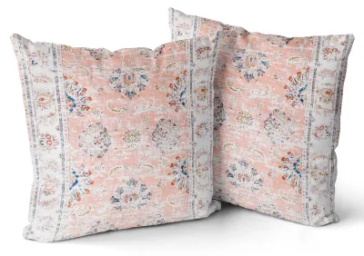 Produktbild von Set mit 2 Boho-Kissenbezügen (50 x 50 cm), samtweich, im Boho-Retro-Stil, dekorativ, für Sofa, Schlafzimmer, als Wohnaccessoire, mit rosa Blumenmuster