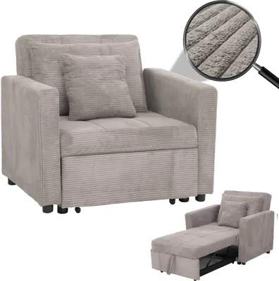 Produktbild von Schlafsessel HWC-L90, Klappsessel Gästebett Relaxsessel, Liegefläche 200x100cm Stoff/Textil Cord hellgrau
