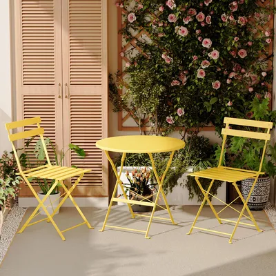 Productafbeelding van DEWINNER Bistroset, 3-delig, tuinmeubelset, balkonmeubelset, bistrotafel met 2 stoelen, balkonset met waterdichte tafelkleed, opvouwbaar, ruimtebesparend