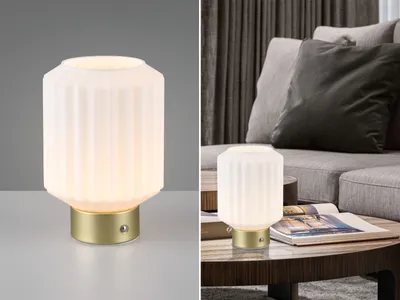 Produktbild von LED-Tischlampe - H 19 cm - Messingfarben - Weiß - Glas - Metall - dimmbar