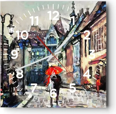 Produktbild von Wanduhr - Quadrat - Glasuhr - Stadt Straße Haus - 40x40cm - Schleichendes Uhrwerk - Lautlos - zum Aufhängen bereit - Dekoration Modern - Wanddekoration aus Glas - C4AC40x40-3940