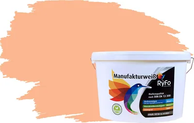 Produktbild von RyFo Colors Bunte Wandfarbe Manufakturweiß Honigmelone 10l - weitere Orange Farbtöne und Größen erhältlich, Deckkraft Klasse 1, Nassabrieb Klasse 1