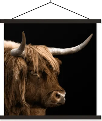 Produktbild von MuchoWow® Textilposter Schottisches Hochlandrind - Tiere - Kuh 120x120 cm mit schwarzem Rahmen - Aufhängungsset