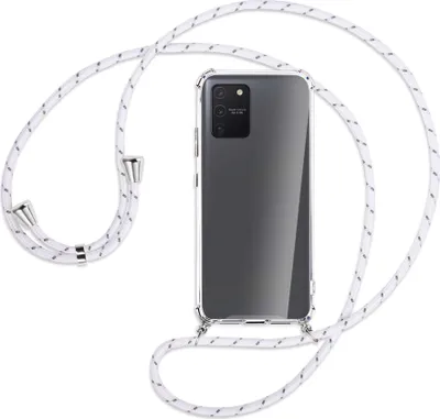 Produktbild von Handykette Backcover-Schutzhülle mit Band (Metall silberfarben) für Samsung Galaxy S10 Lite - weiß/grau