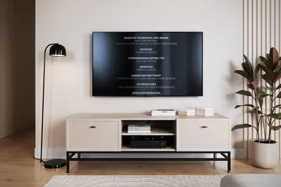 Obrázok produktu pre Kašmírová RTV skrinka na ráme Lorini 150 cm so zásuvkami čierne úchyty