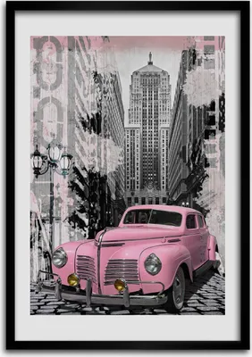 Produktbild von Bild - Bilderrahmen - Foto - 70 cm x 100 cm - MDF - Rahmen - Wandkunst - Rosa Auto