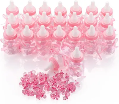 Produktbild von 24x ROSA DEKORATIVE BABYPARTY-FLASCHEN MIT Schnullern für Süßigkeiten