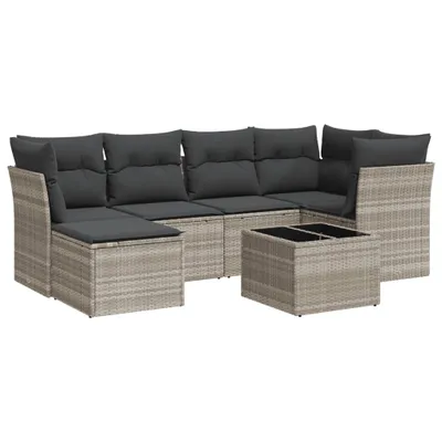 Produktbild von vidaXL 7-tlg. Garten-Sofagarnitur mit Kissen Hellgrau Poly Rattan