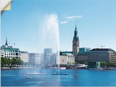 Produktbild von ARTland Wandbild, selbstklebend Hamburg Alsterfontäne mit Rathaus Größe: 60x45 cm