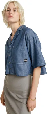 Productafbeelding van G-Star RAW dameshemd, model Roamer, korte mouwen, kleur blauw (Rinsed), artikelnummer D24345-D558-082, maat S