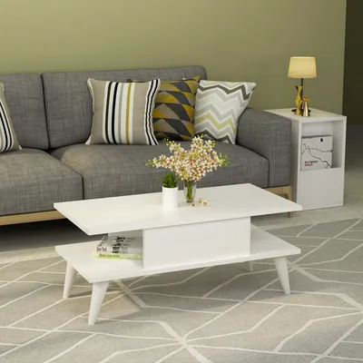 Produktbild von Skye Decor, Beta - White, Couchtisch, Weiß, 100 % MELAMINBESCHICHTETE SPANPLATTEN, 90 x 45 x 40 cm