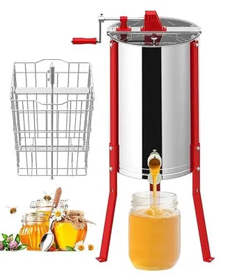 Produktbild von Manuelle Honigschleuder Waben Tangentialschleuder Edelstahl, Honigextraktor Tangentialschleuder mit Deckel und Verstellbarem Ständer (2 Waben)