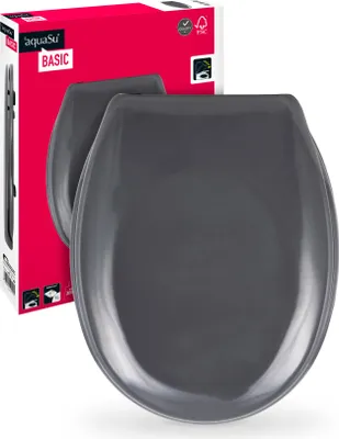 Produktbild von aquaSu® Basic, WC-Sitz in Grau, Duroplast Toilettendeckel mit Absenkautomatik, Belastbar bis 200 kg, Standard O-Form, Take-Off, 409155
