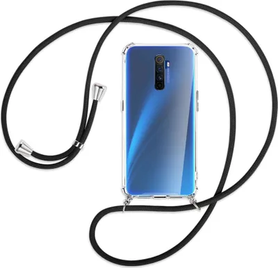 Produktbild von Handykette Backcover-Schutzhülle mit Band (Metall silberfarben) für Realme X2 Pro - schwarz