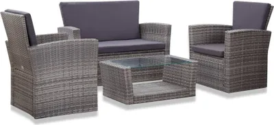 Produktbild von 4-tlg. Garten-Lounge-Set mit Kissen Poly Rattan Grau