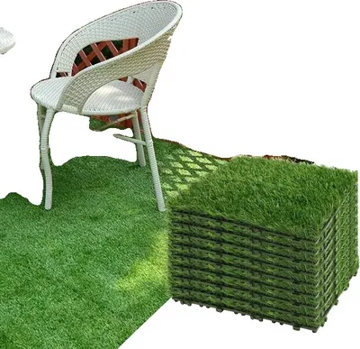 Image de Gazon synthétique Dalles de gazon, Auto-drainant, Tapis synthétique, HQ-87-vert 6 pièces