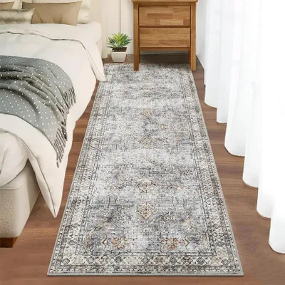 Obrázek produktu pro Geometrický koberec – obdélníkový koberec do obývacího pokoje – 100 % polyester – lze prát v pračce – protiskluzová gumová spodní strana – 60 × 230 cm – modrá