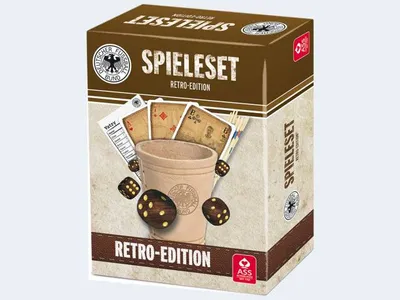 Produktbild von ASS - DFB Fußball Retro Spieleset, mit Leder Würfelbecher Skat Mikado Yatzy