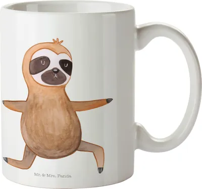 Produktbild von Mr. & Mrs. Panda Kaffeetasse Faultier Yoga - Weiß - Geschenk, Meditation, Teebecher, Kaffeepott, Entspannung, Namaste, kaffeebecher keramik, schöne tasse