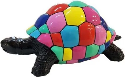 Produktbild von Casa Padrino Designer Dekofigur Schildkröte Schwarz / Mehrfarbig 110 x 48 x H. 45 cm - Wetterbeständige Deko Skulptur - Wohnzimmer Deko - Garten Deko - Designer Deko Tierfigur