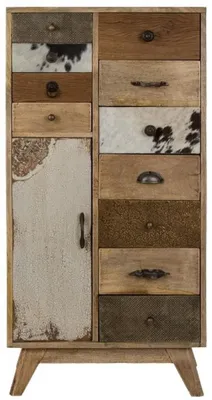Produktbild von Casa Padrino Landhausstil Kommode Naturfarben / Mehrfarbig 55 x 30 x H. 110 cm - Landhausstil Schrank mit Tür und 11 Schubladen