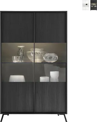 Produktbild von Moderne Design-Vitrine für Wohnzimmer, 2 Glastüren, Modell Bellac - Schwarz
