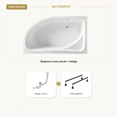 Image de Baignoire blanche asymétrique droite 170x100cm - CALMA