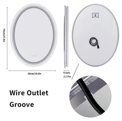 Obrázok produktu pre LED zrkadlo do kúpeľne – nástenné zrkadlo na líčenie a holenie – s funkciou proti zahmlievaniu – stmívateľné osvetlenie – funkcia pamäte – podsvietenie a predné osvetlenie – 50x70 cm