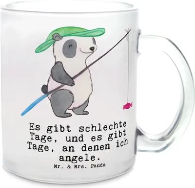 Produktbild von Mr. & Mrs. Panda Teetasse Panda Angeln - Transparent - Geschenk, Hobbyangler, Angelverein, Angler, Häferl, Angelsport, Tee Tasse, Haferl, gehen, Trinkglas, Pott