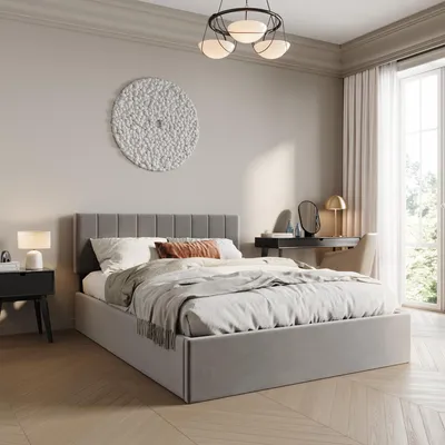 Obrázok produktu pre Čalúnená posteľ 160x200 cm s úložným priestorom a lamelovým roštom Manželská posteľ s hydraulickým roštom Čalúnená posteľ Posteľ s úložným priestorom Robustný rám postele | 200x160 cm svetlosivý zamat