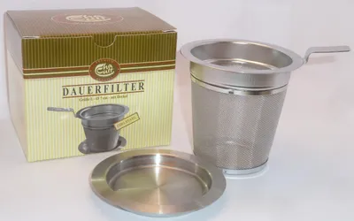 Teefilter aus Edelstahl, groß (L), 8 cm, mit Deckel