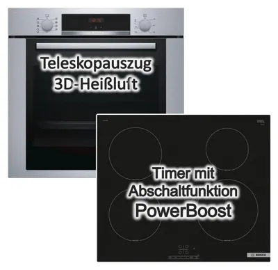 Produktbild von Herdset Bosch Backofen EcoClean mit Induktionskochfeld Booster autark 60 cm