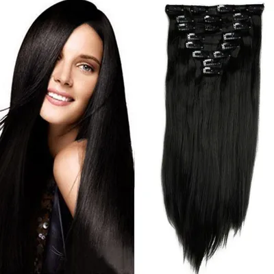 Obrázek produktu pro Clip-in prodlužovací vlasy, rovné, 8 kusů, 18 sponek, 66 cm, přírodní černá